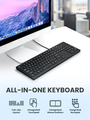 Perixx PERIBOARD-513III Wired Full-Size Keyboard with Integrated Touchpad - Quiet Scissor Keys - Multimedia Hotkeys - US Layout in Kuwait