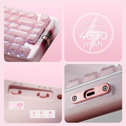 XVX x CoolKiller CK75 SE 75% Tri-Mode Mechanical Keyboard, Gasket Mount Hot-Swap Linear Switch, Crystal Jelly Transparent Keyboard with Full RGB for Gaming and Office-Pink in Kuwait