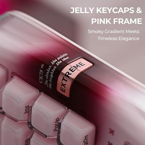 XVX x CoolKiller CK75 SE 75% Tri-Mode Mechanical Keyboard, Gasket Mount Hot-Swap Linear Switch, Crystal Jelly Transparent Keyboard with Full RGB for Gaming and Office-Pink in Kuwait