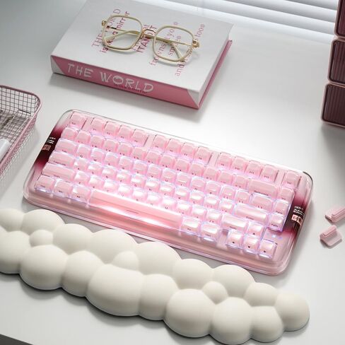 XVX x CoolKiller CK75 SE 75% Tri-Mode Mechanical Keyboard, Gasket Mount Hot-Swap Linear Switch, Crystal Jelly Transparent Keyboard with Full RGB for Gaming and Office-Pink in Kuwait