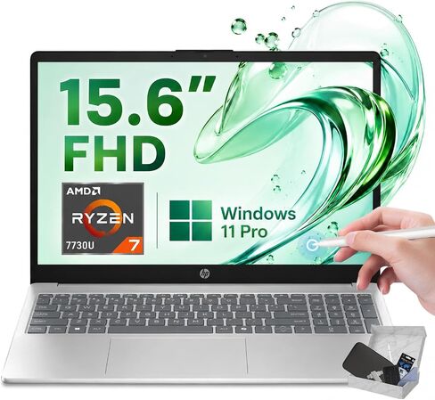 HP 15.6" Touchscreen FHD Laptop, Ryzen 7 7730U, 16GB RAM, 512GB SSD in Kuwait