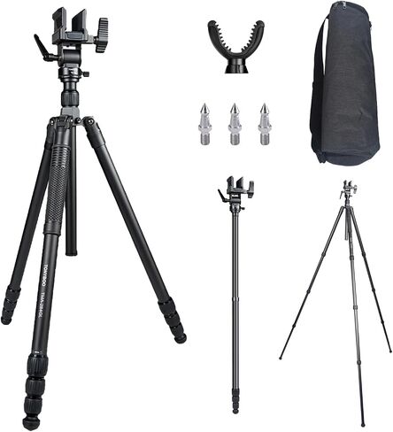 TONYBOO Aluminum Hunting Tripod with Shooting Saddle, Heavy Duty CNC Machining Shooting Tripod with Rifle Gun Clamp & V Yoke, Adjustable 20.9"-73" Height for Precision Shooting in Saudi Arabia