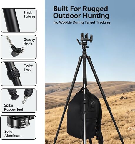 TONYBOO Aluminum Hunting Tripod with Shooting Saddle, Heavy Duty CNC Machining Shooting Tripod with Rifle Gun Clamp & V Yoke, Adjustable 20.9"-73" Height for Precision Shooting in Saudi Arabia