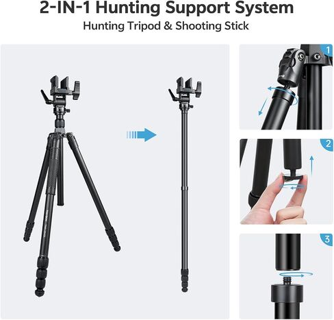 TONYBOO Aluminum Hunting Tripod with Shooting Saddle, Heavy Duty CNC Machining Shooting Tripod with Rifle Gun Clamp & V Yoke, Adjustable 20.9"-73" Height for Precision Shooting in Saudi Arabia