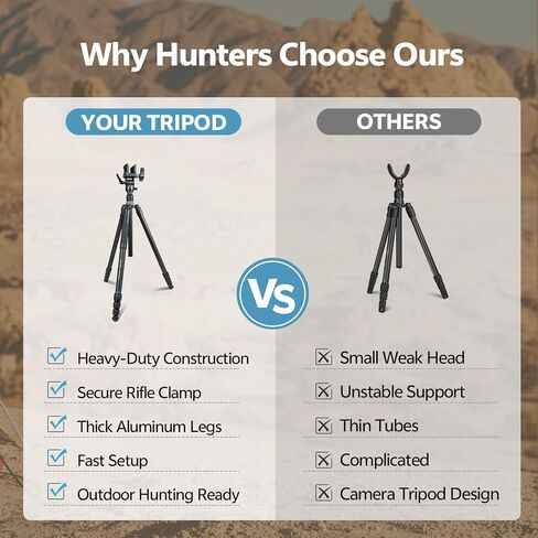 TONYBOO Aluminum Hunting Tripod with Shooting Saddle, Heavy Duty CNC Machining Shooting Tripod with Rifle Gun Clamp & V Yoke, Adjustable 20.9"-73" Height for Precision Shooting in Saudi Arabia