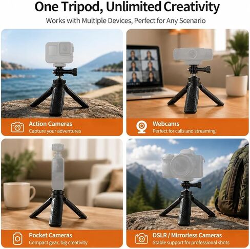 Mini Tripod for DJI Osmo Pocket 4/3/2 – Foldable Desktop & Hand Grip Stand, Compatible with GoPro, Insta360, Action Cameras, Smartphones, Portable 1/4″ Screw Mount for Vlogging & Photography in Saudi Arabia