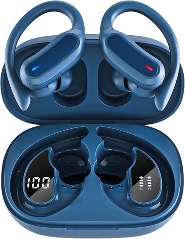 Wireless Earbuds Bluetooth Headphones, 54H Playtime Stereo Over Ear Buds with ENC Noise Cancelling, LED Power Display, IPX7 Waterproof Sport Earphones with Earhooks for Running/Workouts (Black) in Saudi Arabia