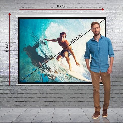 Pyle Manual Pull Down Projector Screen, Universal 84 inch Roll Down Retractable Manual Projection Screen with Auto Locking, Adjustable Screen Height, Black Masking Border, 50.3" x 67.3" in Saudi Arabia