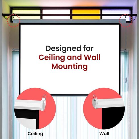 Pyle Manual Pull Down Projector Screen, Universal 84 inch Roll Down Retractable Manual Projection Screen with Auto Locking, Adjustable Screen Height, Black Masking Border, 50.3" x 67.3" in Saudi Arabia