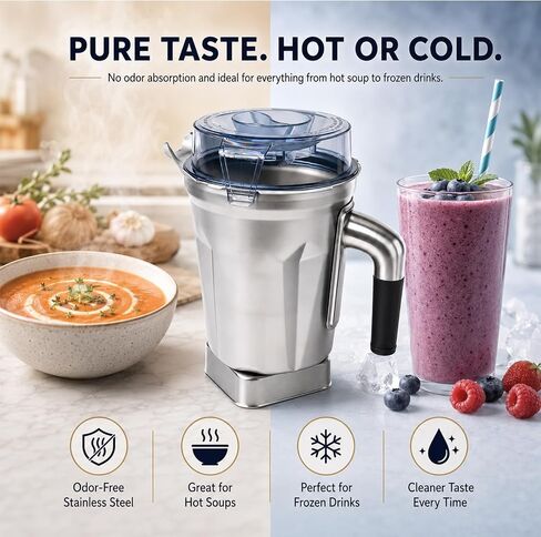64 Oz Stainless Steel Blender Replacement Pitcher Jar, Compatible with Ascent Series, Fits 5200 5000 6300 VM0103 VM0197 E310 A2500, With Built‑in Recognition Chip in Saudi Arabia