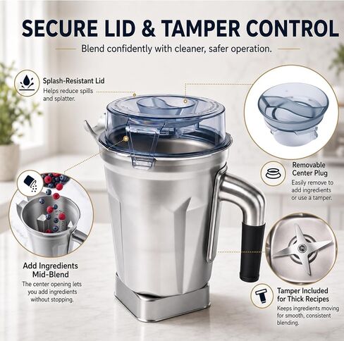64 Oz Stainless Steel Blender Replacement Pitcher Jar, Compatible with Ascent Series, Fits 5200 5000 6300 VM0103 VM0197 E310 A2500, With Built‑in Recognition Chip in Saudi Arabia