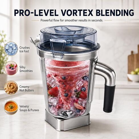 64 Oz Stainless Steel Blender Replacement Pitcher Jar, Compatible with Ascent Series, Fits 5200 5000 6300 VM0103 VM0197 E310 A2500, With Built‑in Recognition Chip in Saudi Arabia