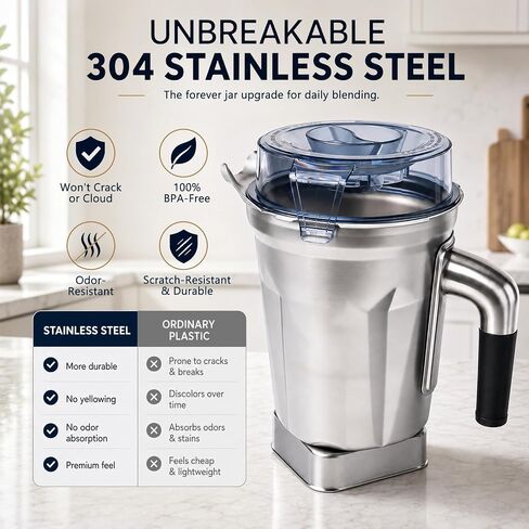 64 Oz Stainless Steel Blender Replacement Pitcher Jar, Compatible with Ascent Series, Fits 5200 5000 6300 VM0103 VM0197 E310 A2500, With Built‑in Recognition Chip in Saudi Arabia