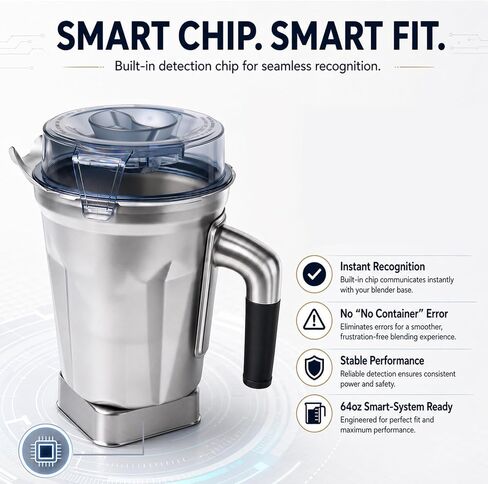64 Oz Stainless Steel Blender Replacement Pitcher Jar, Compatible with Ascent Series, Fits 5200 5000 6300 VM0103 VM0197 E310 A2500, With Built‑in Recognition Chip in Saudi Arabia