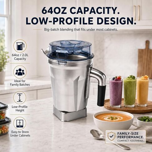 64 Oz Stainless Steel Blender Replacement Pitcher Jar, Compatible with Ascent Series, Fits 5200 5000 6300 VM0103 VM0197 E310 A2500, With Built‑in Recognition Chip in Saudi Arabia