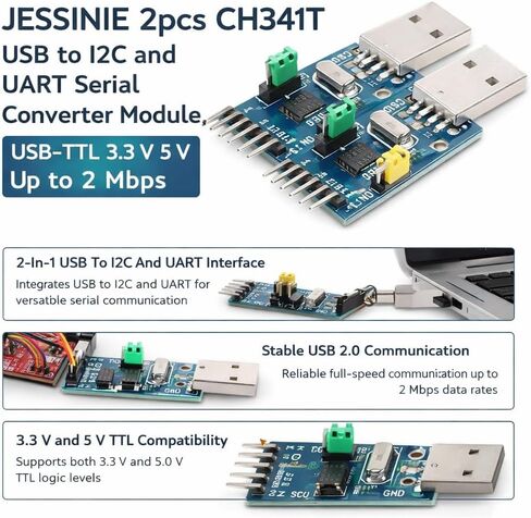 2pcs CH341T USB to I2C and UART Serial Converter Module, USB‑TTL 3.3 V 5 V, Up to 2 Mbps in Saudi Arabia