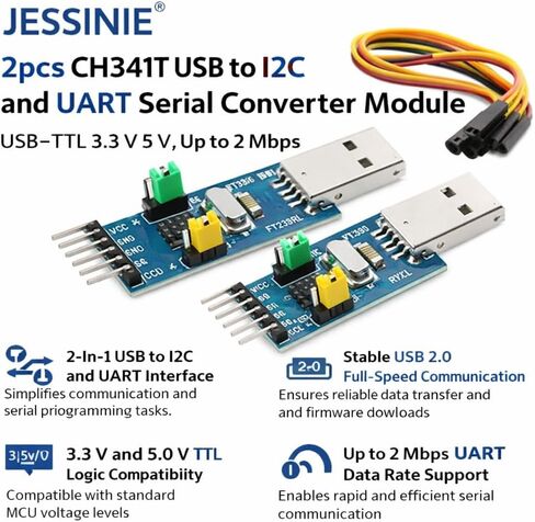 2pcs CH341T USB to I2C and UART Serial Converter Module, USB‑TTL 3.3 V 5 V, Up to 2 Mbps in Saudi Arabia