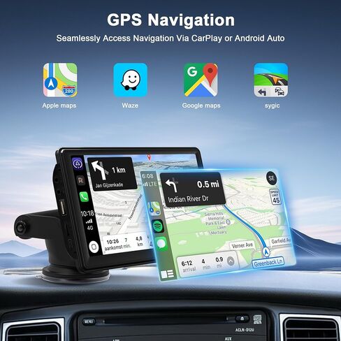 Wireless Carplay & Android Auto Car Radio: 7" Double Din Car Stereo Support Bluetooth/FM Radio/MP3/USB/Aux Input in Kuwait