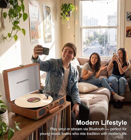 Brown Bluetooth Suitcase Record Player, 3-Speed Turntable in Kuwait