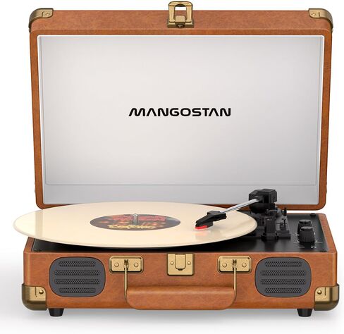 Brown Bluetooth Suitcase Record Player, 3-Speed Turntable in Kuwait