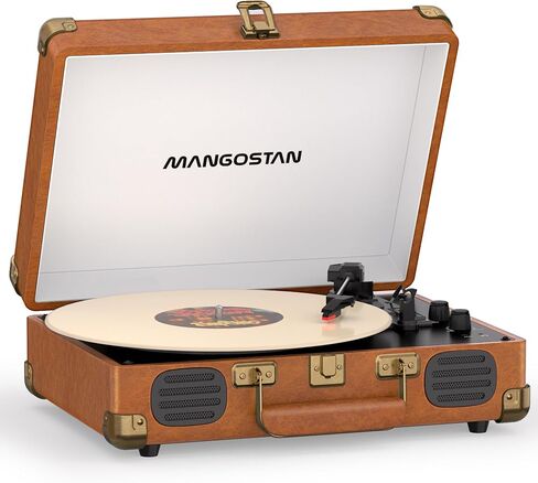 Brown Bluetooth Suitcase Record Player, 3-Speed Turntable in Kuwait