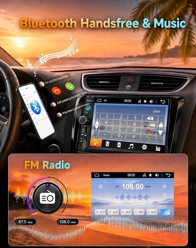 7 inch Double Din Car Stereo with Bluetooth Mirror Link, 2 Din Touch Screen Car Radio Audio Receiver Steering Wheel Control AHD Reverse Camera FM EQ Type-C/USB/AUX Share Video Colorful Light in Kuwait