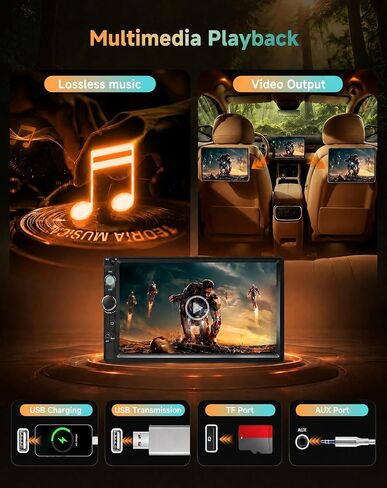 7 inch Double Din Car Stereo with Bluetooth Mirror Link, 2 Din Touch Screen Car Radio Audio Receiver Steering Wheel Control AHD Reverse Camera FM EQ Type-C/USB/AUX Share Video Colorful Light in Kuwait