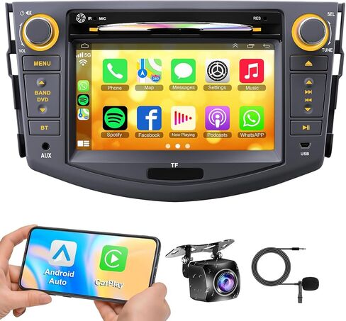 Car Radio for Toyota RAV4 2007 2008 2009 2010 2011 2012, 7-inch Touch Screen Stereo Support CD/DVD,CarPlay&Android Auto, Bluetooth5.2&Voice Control, Backup Camera& SWC,AM/FM Car Radio Receiver in Kuwait