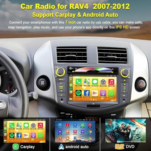 Car Radio for Toyota RAV4 2007 2008 2009 2010 2011 2012, 7-inch Touch Screen Stereo Support CD/DVD,CarPlay&Android Auto, Bluetooth5.2&Voice Control, Backup Camera& SWC,AM/FM Car Radio Receiver in Kuwait