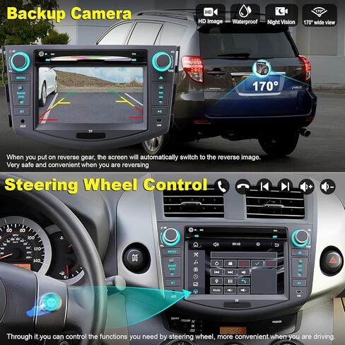 Car Radio for Toyota RAV4 2007 2008 2009 2010 2011 2012, 7-inch Touch Screen Stereo Support CD/DVD,CarPlay&Android Auto, Bluetooth5.2&Voice Control, Backup Camera& SWC,AM/FM Car Radio Receiver in Kuwait