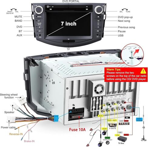 Car Radio for Toyota RAV4 2007 2008 2009 2010 2011 2012, 7-inch Touch Screen Stereo Support CD/DVD,CarPlay&Android Auto, Bluetooth5.2&Voice Control, Backup Camera& SWC,AM/FM Car Radio Receiver in Kuwait