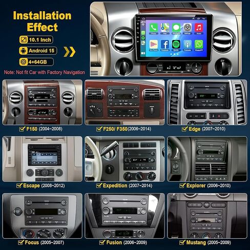 (8 core+64G) Car Radio for Ford F150/F250/F350 2004-2014, 10 Inch QLED Touch Screen Car Stereo with Carplay&Android Auto,GPS, WiFi, Bluetooth,FM,Rear View, DSP, Android 15 in Kuwait
