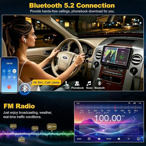 (8 core+64G) Car Radio for Ford F150/F250/F350 2004-2014, 10 Inch QLED Touch Screen Car Stereo with Carplay&Android Auto,GPS, WiFi, Bluetooth,FM,Rear View, DSP, Android 15 in Kuwait