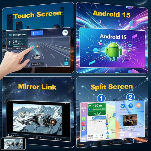 (8 core+64G) Car Radio for Ford F150/F250/F350 2004-2014, 10 Inch QLED Touch Screen Car Stereo with Carplay&Android Auto,GPS, WiFi, Bluetooth,FM,Rear View, DSP, Android 15 in Kuwait