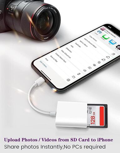 Lightning to SD & TF Card Reader Adapter, Apple MFi Certified 2 in 1 Micro SD TF Memory Card Dual Slot Dongle Cord for iPhone 14 13 12 11 X XS XR 8 7 Plus, iPad, Plug and Play, White in Kuwait