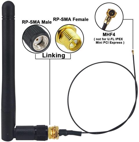 WiFi Antenna Dual Band 2.4Ghz/5Ghz/5.8 GHz RP-SMA Male WiFi Aerial and 25cm U.FL MHF4 to RP-SMA Female Pigtail 0.81mm for Wireless Mini-PCI Express PCIE Network Card Adapter in Saudi Arabia