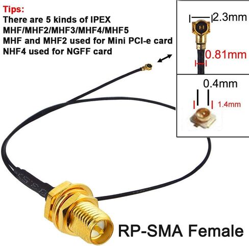 WiFi Antenna Dual Band 2.4Ghz/5Ghz/5.8 GHz RP-SMA Male WiFi Aerial and 25cm U.FL MHF4 to RP-SMA Female Pigtail 0.81mm for Wireless Mini-PCI Express PCIE Network Card Adapter in Saudi Arabia