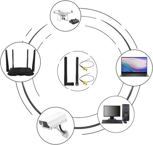 WiFi Antenna Dual Band 2.4Ghz/5Ghz/5.8 GHz RP-SMA Male WiFi Aerial and 25cm U.FL MHF4 to RP-SMA Female Pigtail 0.81mm for Wireless Mini-PCI Express PCIE Network Card Adapter in Saudi Arabia