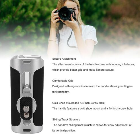 Camera Side Handle, Ergonomic Silicone Grip with 1/4 Inch Screw & Cold Shoe Mount, Ideal for Universal Camera Cage Left Right Installation in Kuwait