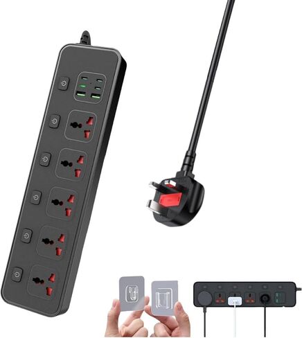 30W PD USB-C Fast Charging Power Strip,6 FT Extension Cord with Individual Outlet Switches, 5 Universal Sockets + 6 USB Ports, 110-240V 3000W Plug Adapter for Travel Home Office in Kuwait
