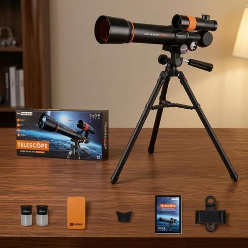 Astronomical Telescope Refractor Telescope with Tripod Eyepiece Pair Phone Mount for Clear Night Scenes and Smooth, Style to 2 in Kuwait