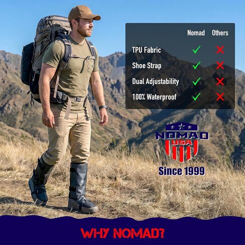 Nomad USA Waterproof Leg Gaiters for Men & Women – Adjustable Lightweight Leg Guards for Snake Bite Protection, Hiking, Hunting, Trekking, Fishing, Climbing & Gardening – 1 Pair in Kuwait