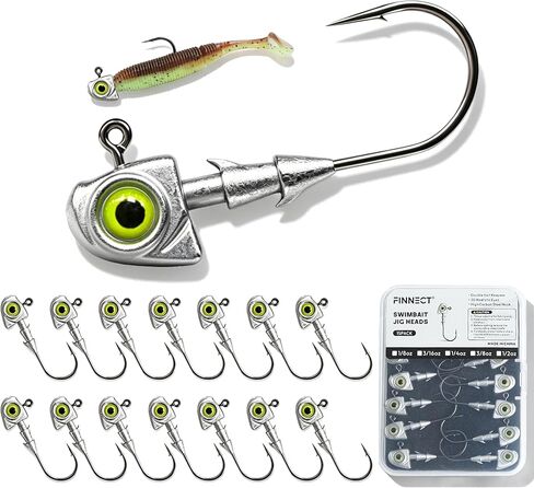 15pcs Swimbait Jig Heads Dual Bait Keeper 3D Eye Salt Fresh Water Soft Lure Hooks Multi Weight Assortment 1/8-1/2oz in Kuwait