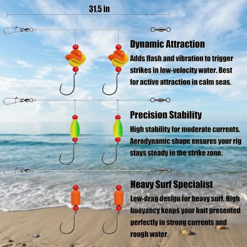 9-Pack Pompano Rigs for Surf Fishing - 50lb Double Hook Bottom Rig in Kuwait