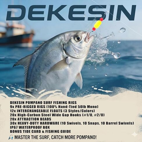 9-Pack Pompano Rigs for Surf Fishing - 50lb Double Hook Bottom Rig in Kuwait