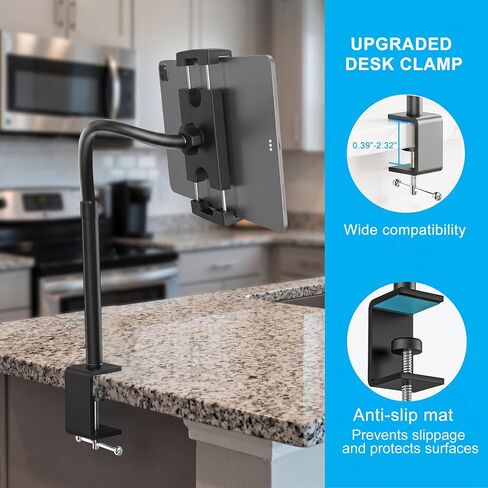 Tablet Holder for Desk, 19 Inch Flexible Gooseneck Tablet Holder iPad Desk Mount, Adjustable Arm Mount for iPad Pro/Air/Mini, Kindle Fire, Galaxy Tabs, All 4.7"-13.5" Tablets and Phones in Kuwait