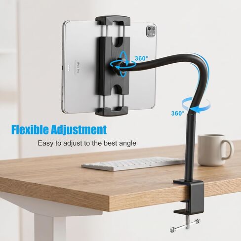 Tablet Holder for Desk, 19 Inch Flexible Gooseneck Tablet Holder iPad Desk Mount, Adjustable Arm Mount for iPad Pro/Air/Mini, Kindle Fire, Galaxy Tabs, All 4.7"-13.5" Tablets and Phones in Kuwait