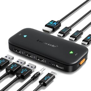 Lemorele USB C KVM Switch with 4K@60Hz HDMI, 4 USB A/C Ports, 100W PD, 3.5mm Audio for 2 Computers Share 1 Monitor/Keyboard/Mouse/USB Flash Drives, etc, Compatible with Windows, Mac, Linux, Android in Saudi Arabia