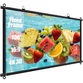 100 inch Fixed Frame Projector Screen, Outdoor Indoor Movie Projector Screen, Wrinkle-Free Large Hanging Projection Screen for Room Wall, Theater, Camping, Backyard, 4K HD 16:9 in Kuwait