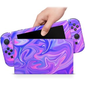 ZOOMHITSKINS Skin Compatible with Switch, Purple Wave Pink Blue Opal Marble Design, Durable 3M Vinyl Decal Wrap, Precision Fit, Bubble-Free, Made in USA in Kuwait